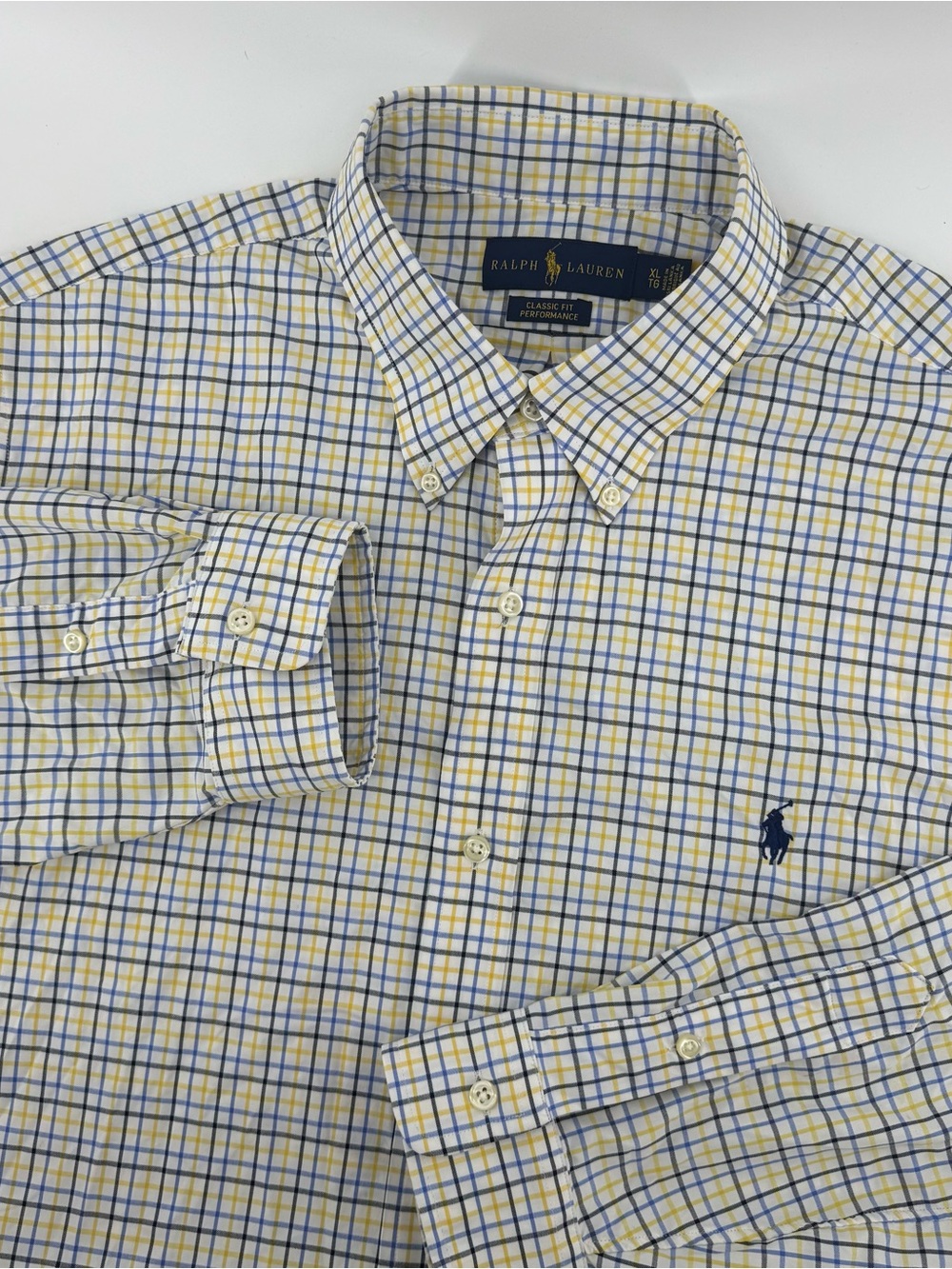 Polo Ralph Lauren Button Down Mens XL White Yellow Blue Check Performance Shirt